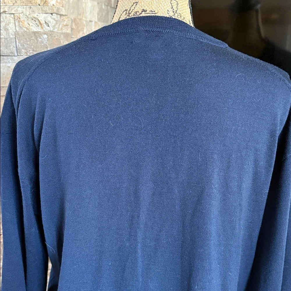 J. Crew 100% merino wool navy blue v-neckline flare sleeve hi lo sweater